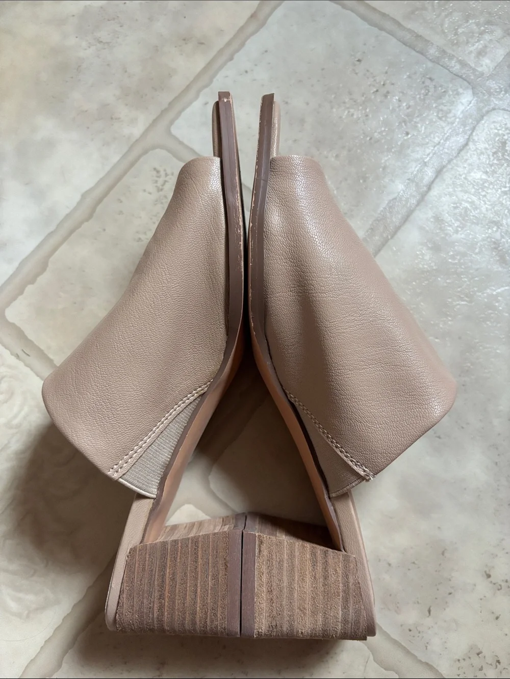 Joie Olympia Tan Beige Block Heel Square Toe Mule Sandals Women 8M